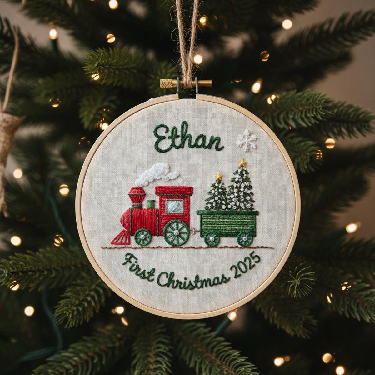 Personalized Baby39s First Christmas Train Hand Embroidered Ornament Handmade Holiday Decor 2025 Gift for New BabyCustom Christmas Gift