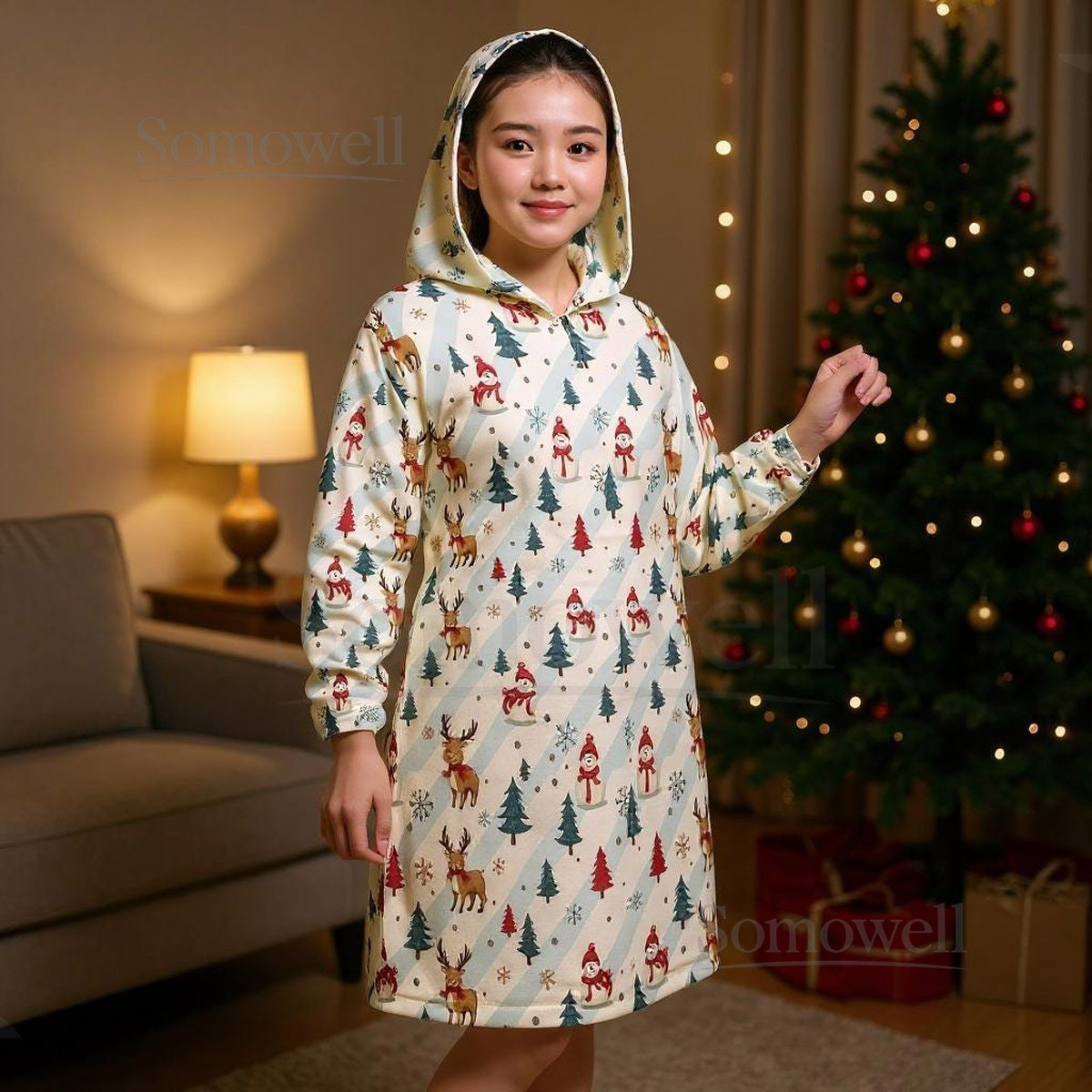 Kids Christmas Gnome Reindeer Hoodie Blanket 280g or 320g Flannel Hoodie for Kids Cozy Winter Loungewear Matching Family Outfit_52