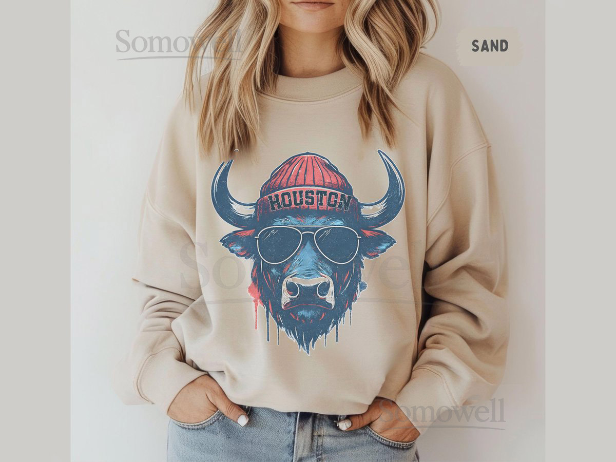 Vintage Houston Football Sweatshirt Retro Distressed Football Sweater Men's Women's Sports Fan Gift Texas Football Team Jumper H_959