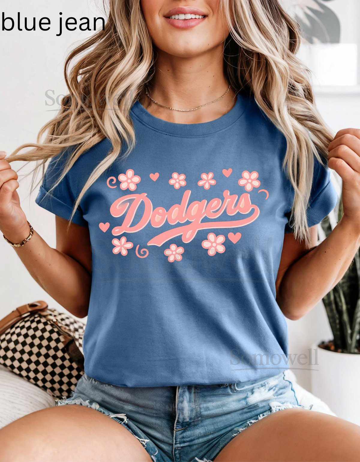 Dodgers Retro Flower Graphic Tee Comfort Colors Cotton Baseball Shirt_339