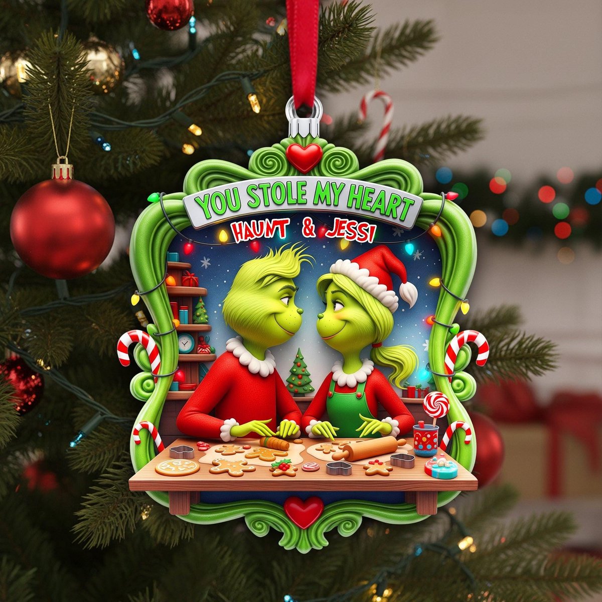 Personalized Grinch Couple Acrylic Ornament Grinch Ornament Couple Christmas Ornament The Grinchmas Decor Newly Wed Ornament