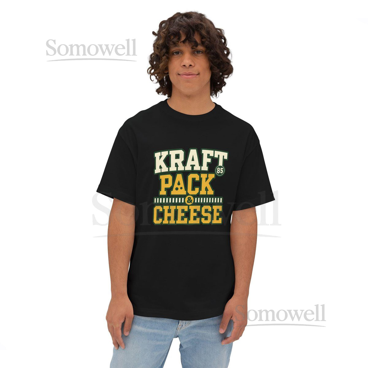 Kraft Pack and Cheese Retro Football T-Shirt Unisex Oversized Boxy Top Green Bay Sports Shirt Packers Fan Gift Distressed Graphic Tee_542
