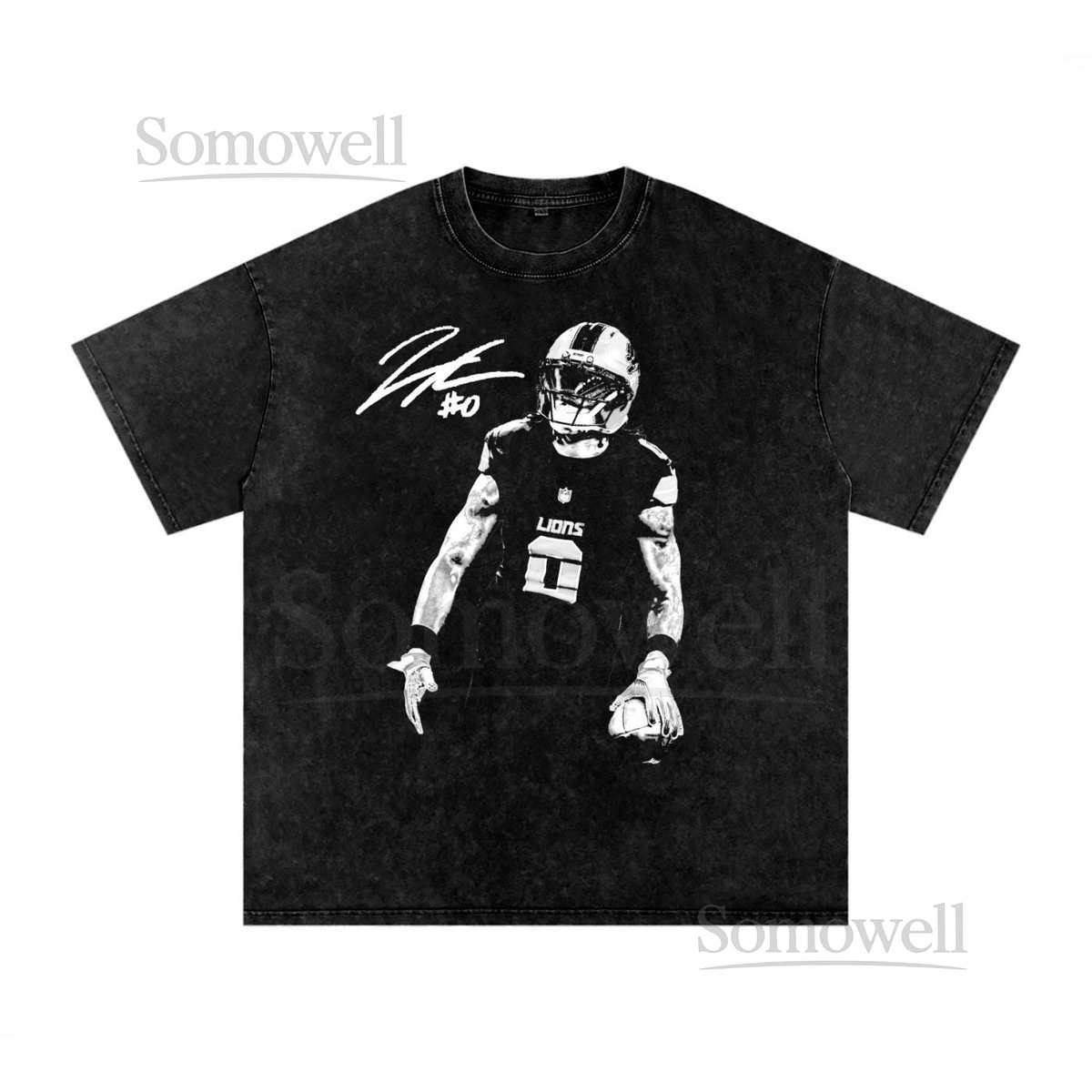 Jahmyr Gibbs Detroit Lions Washed Oversized Cotton T-Shirt_519