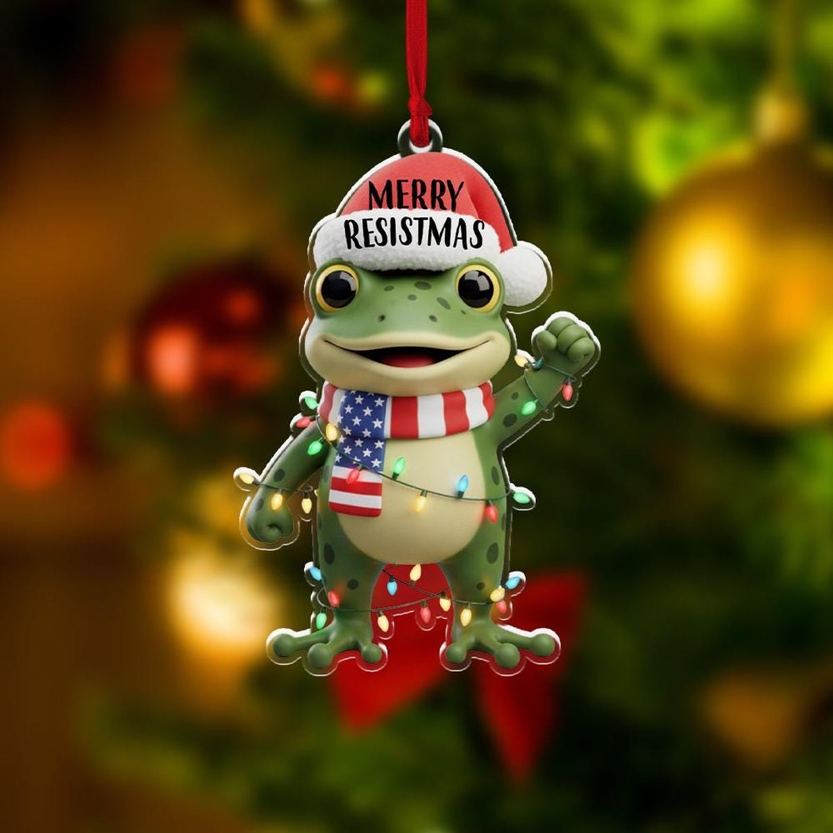 Funny Frog Christmas Ornament Merry Resistmas Holiday Decoration Gift