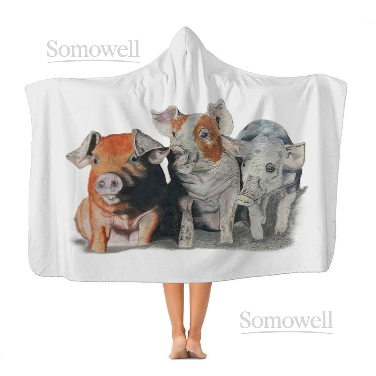 Farmyard Cheeky Pigs Premium Adult Hooded Blanket soft fleece wrap AdultsKids Warm Snuggle HoodieThrow_37