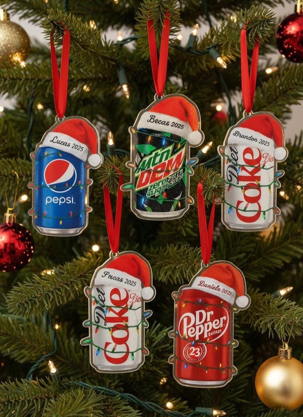 Custom Name Soda Can Ornament 2025 Personalized Soda Lover Gift Funny Christmas Tree Decoration