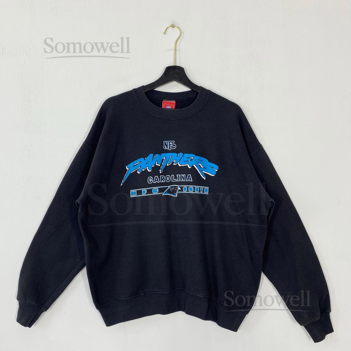 Vintage Carolina Panthers Sweatshirt Crewneck Pullover Sportswear NFL Carolina Panthers Print Logo Black Large_1053