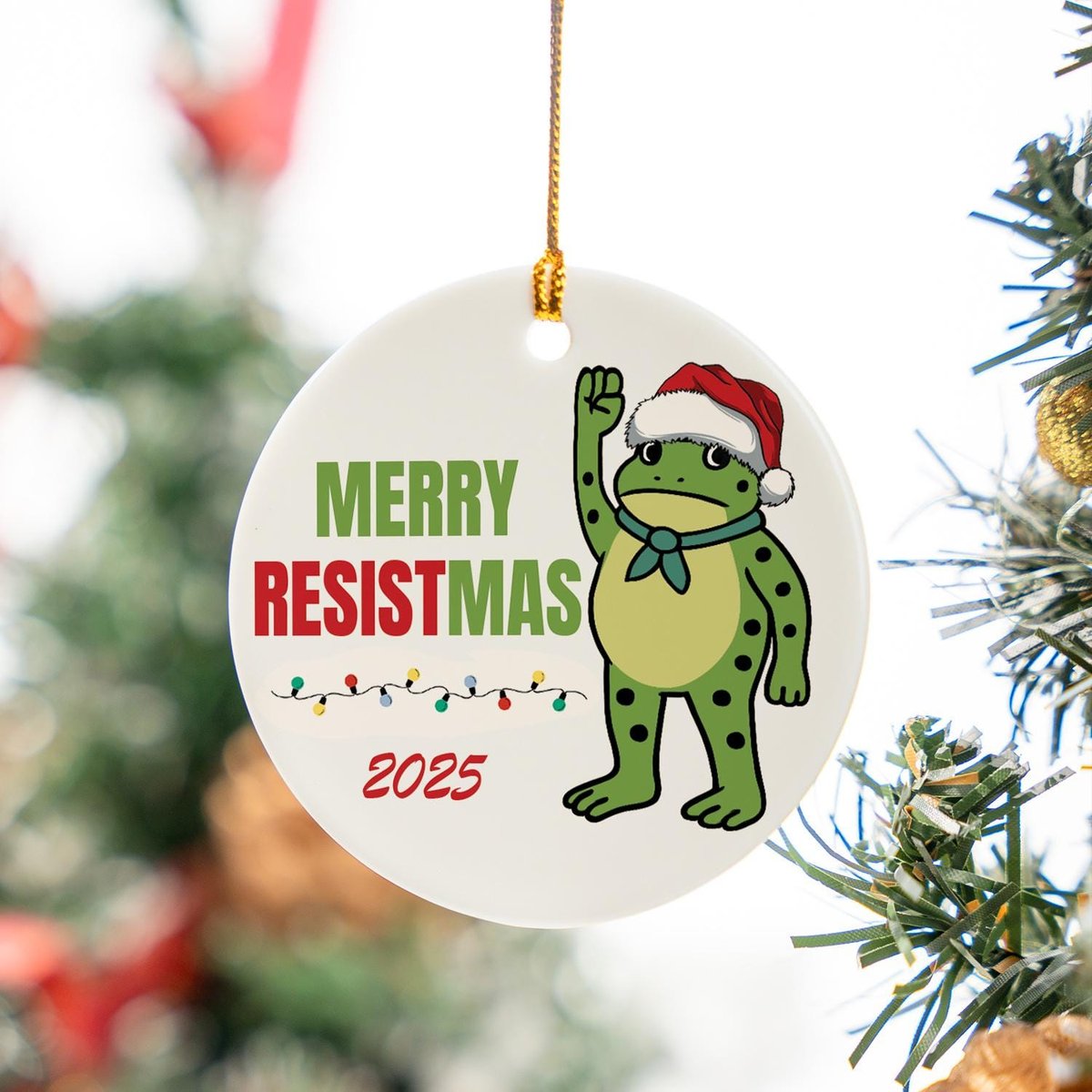 Merry Resistmas Frog Ornament 2025 Portland Frog Resist Christmas Ornament Abolish Ice Ornament Feminist Ornament Funny Activist Gift