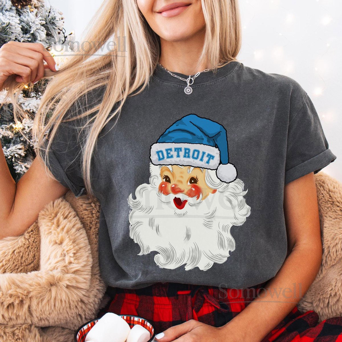 Detroit Santa Christmas Unisex T-shirt Lion Fan Crewneck Thanksgiving Apparel Holiday Football Shirt Christmas Pajamas_207