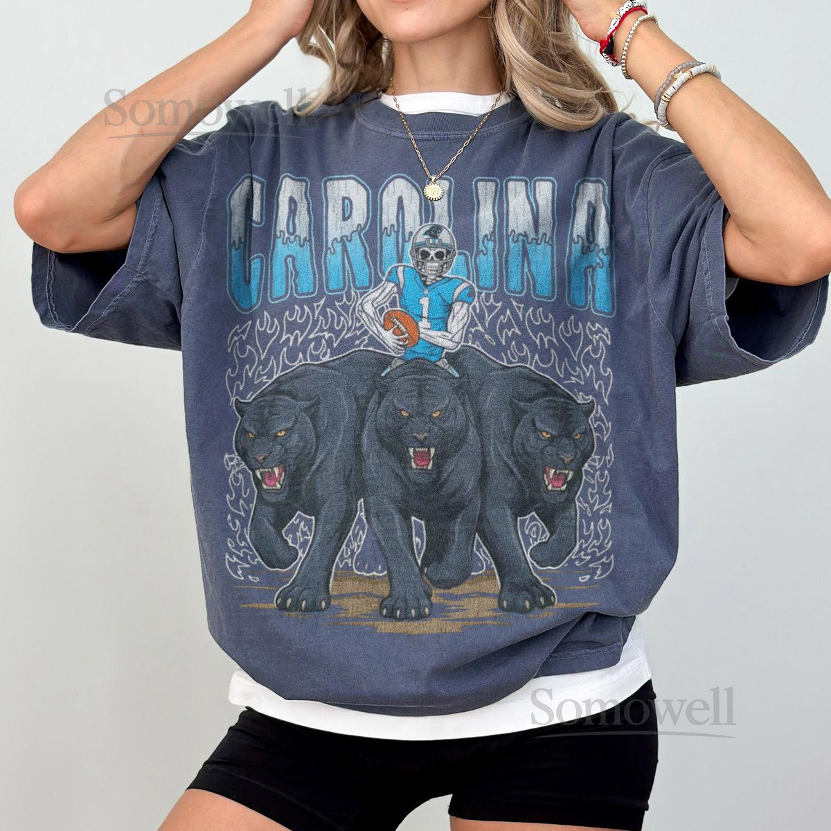 Old School Carolina Football Shirt Comfort Colors Panthers Tee Vintage 90s Game Day Football T-Shirt Retro Merch_807