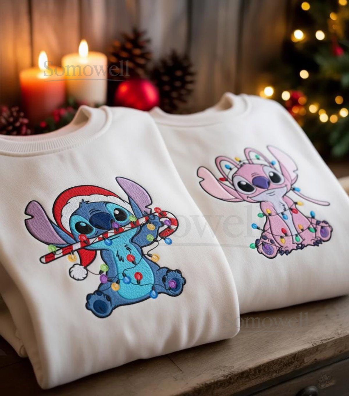 EMBROIDERED Stitch Angel Christmas Sweatshirt Disney Matching Holiday Sweater Cozy Xmas Lights Crewneck Cousin Disney Shirt ESD981-982_99