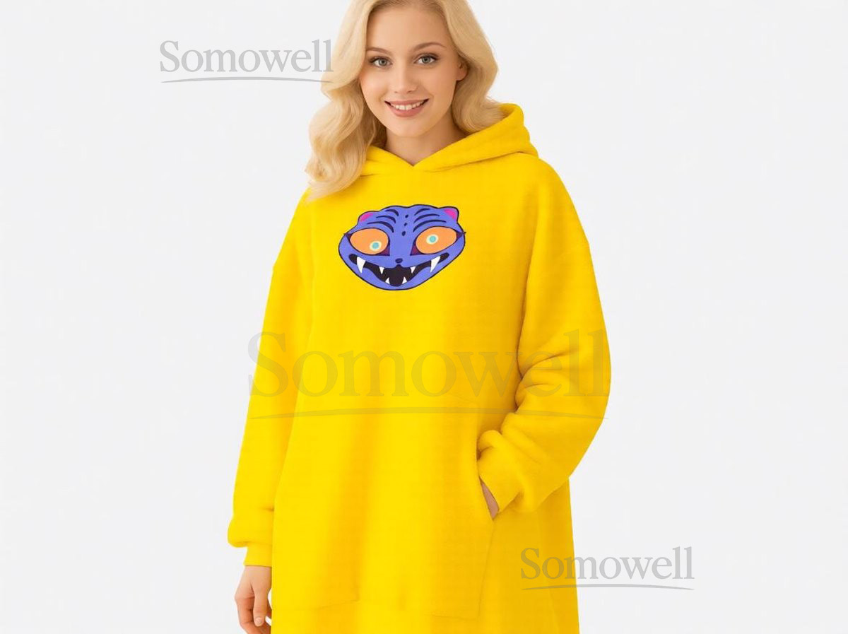 Derpy Tiger Adults Plush Fleece Hoodie Blanket Yellow Hooded Blanket with Pocket_31