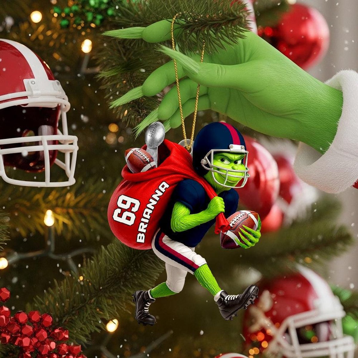 Personalized Grinch Football Ornament Custom Team Gift 2D Acrylic
