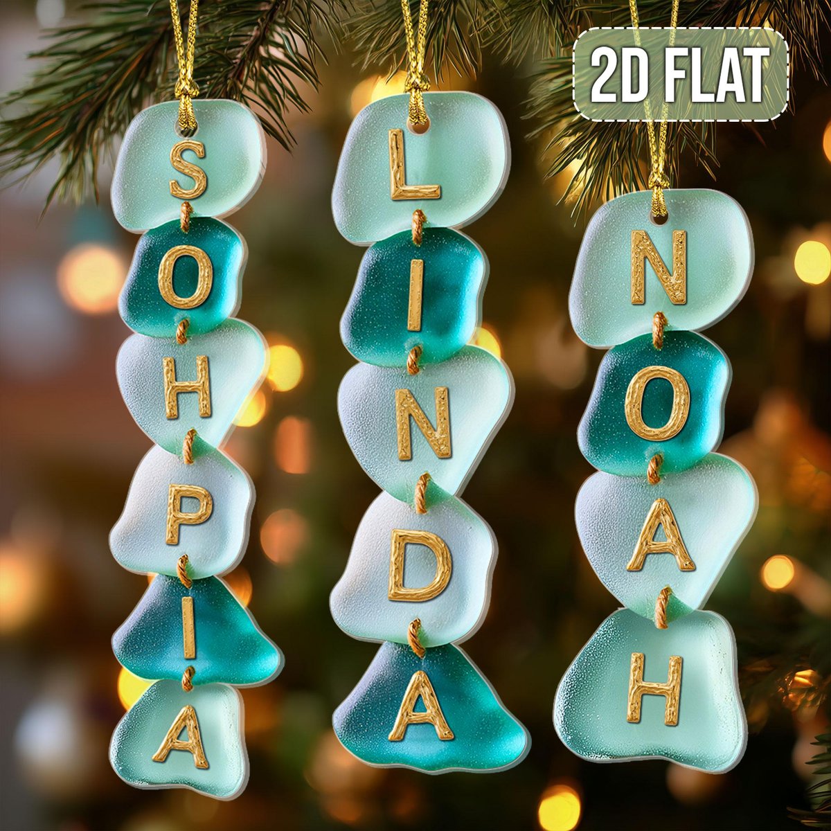 2D FLAT Personalized Christmas Name Letter Acrylic Ornament Sea Glass Alphabet Ornament Family Ornament Kids Ornament Xmas Family Decor