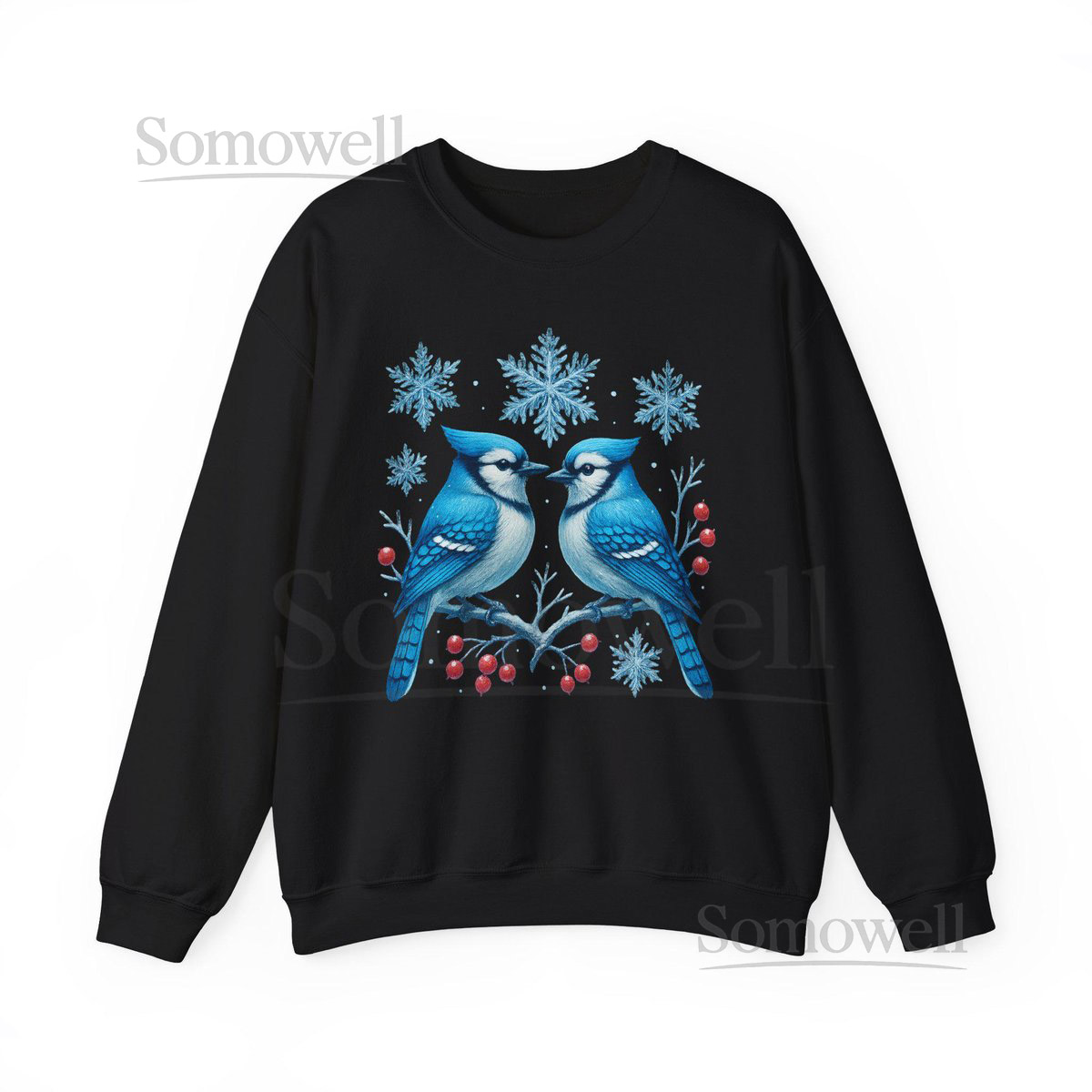 Blue Jay Winter Kids Sweatshirt Tee Cute Bird Snowflake Holiday Pullover_125