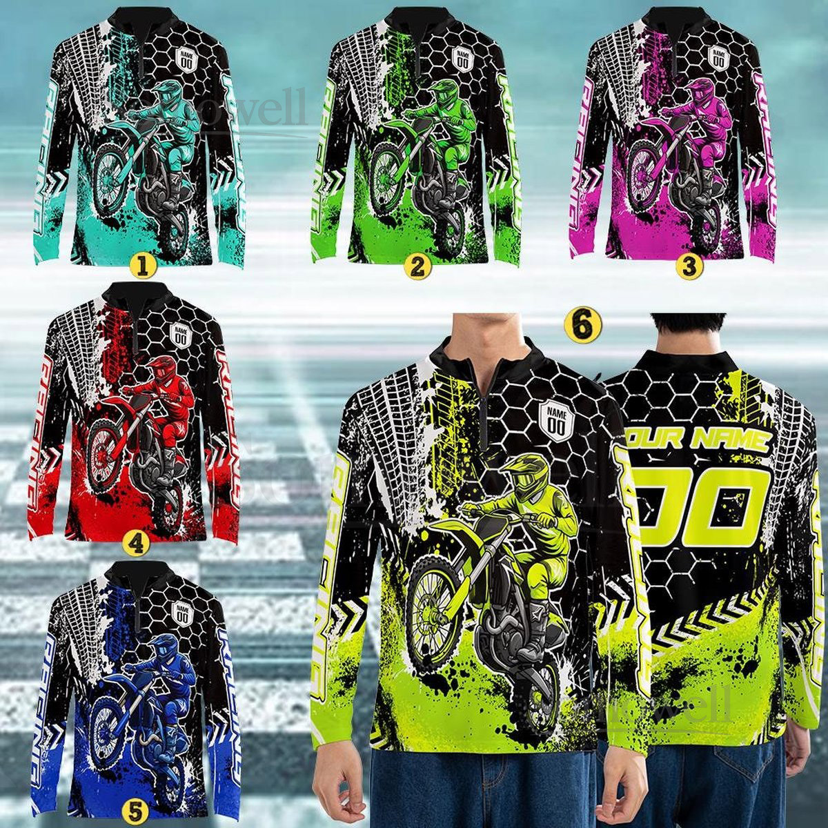 Personalized Motocross Zip Jersey Custom Dirt Bike Racing Shirt Long Sleeve Zip Jersey with Name Number Biker Gear for Riders Team_322