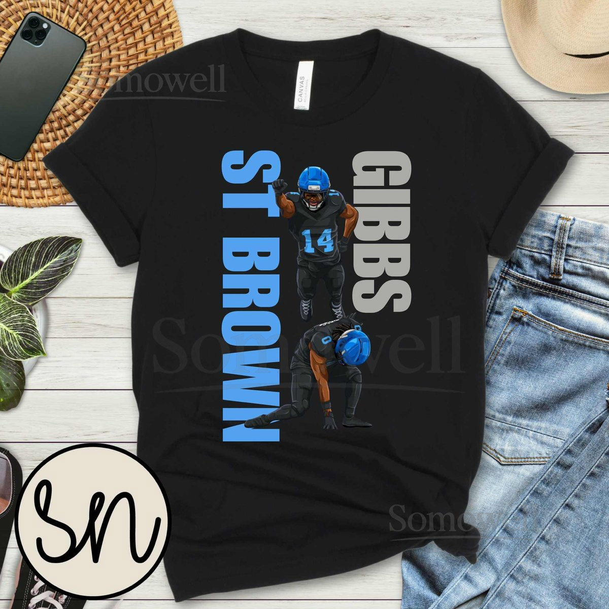 St Brown Gibbs Detroit Lions Football- Tee- Crewneck- Hoodie - Youth and Adult Sizing_653