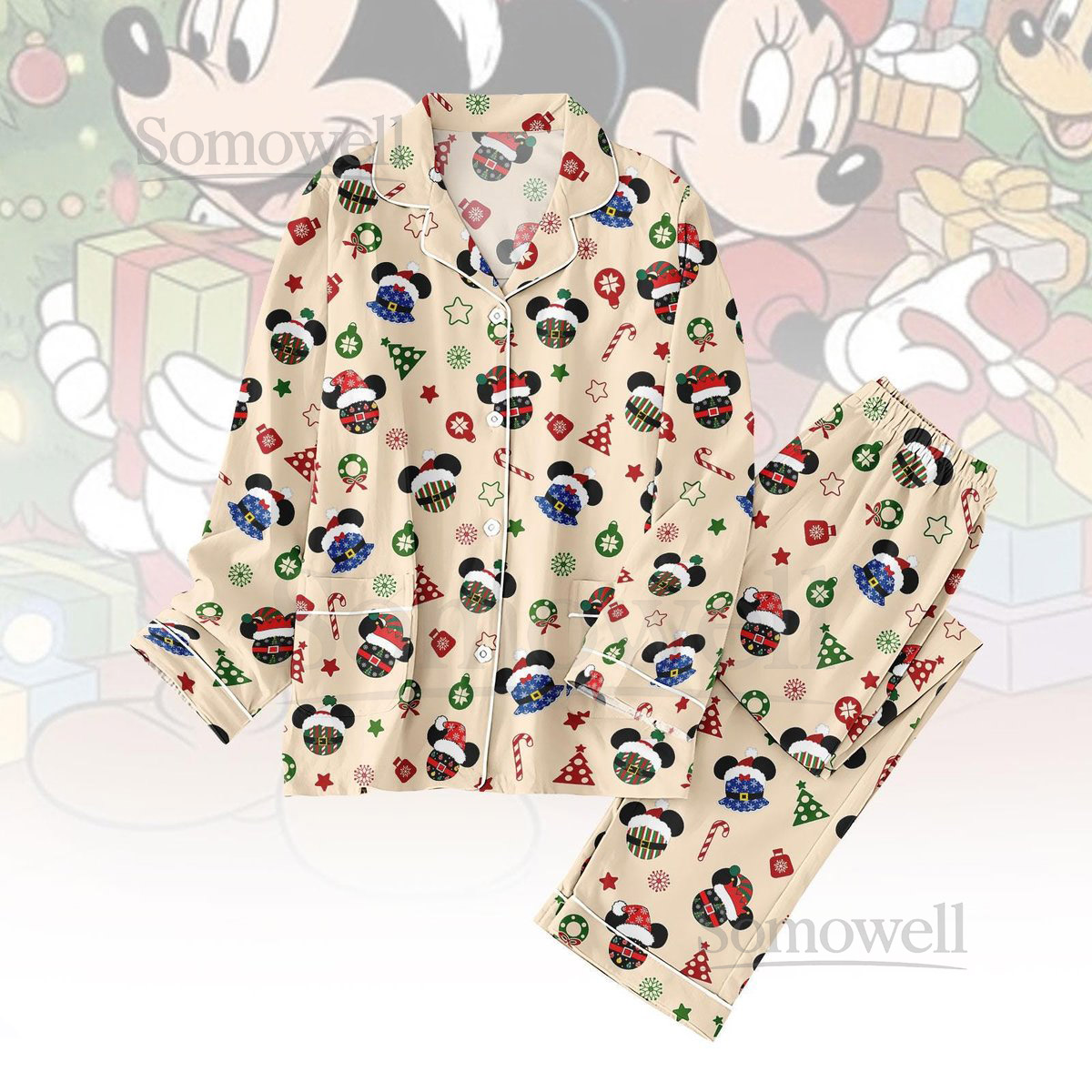 Mickey Mouse And Friends Christmas Pajamas Set Gingerbread Candies Holiday Pajamas Merry Christmas Pajamas Disney Xmas Sleepwear_45
