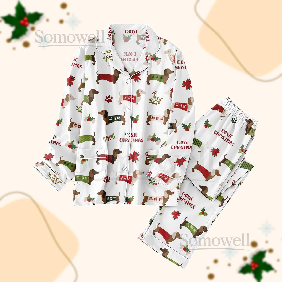 Dachshund Dog Christmas Pajamas Set Sausage Dog Xmas Holiday Pajamas Pet Love Women Pajamas Cute Dog Xmas Lounge Merry Xmas Gifts_21