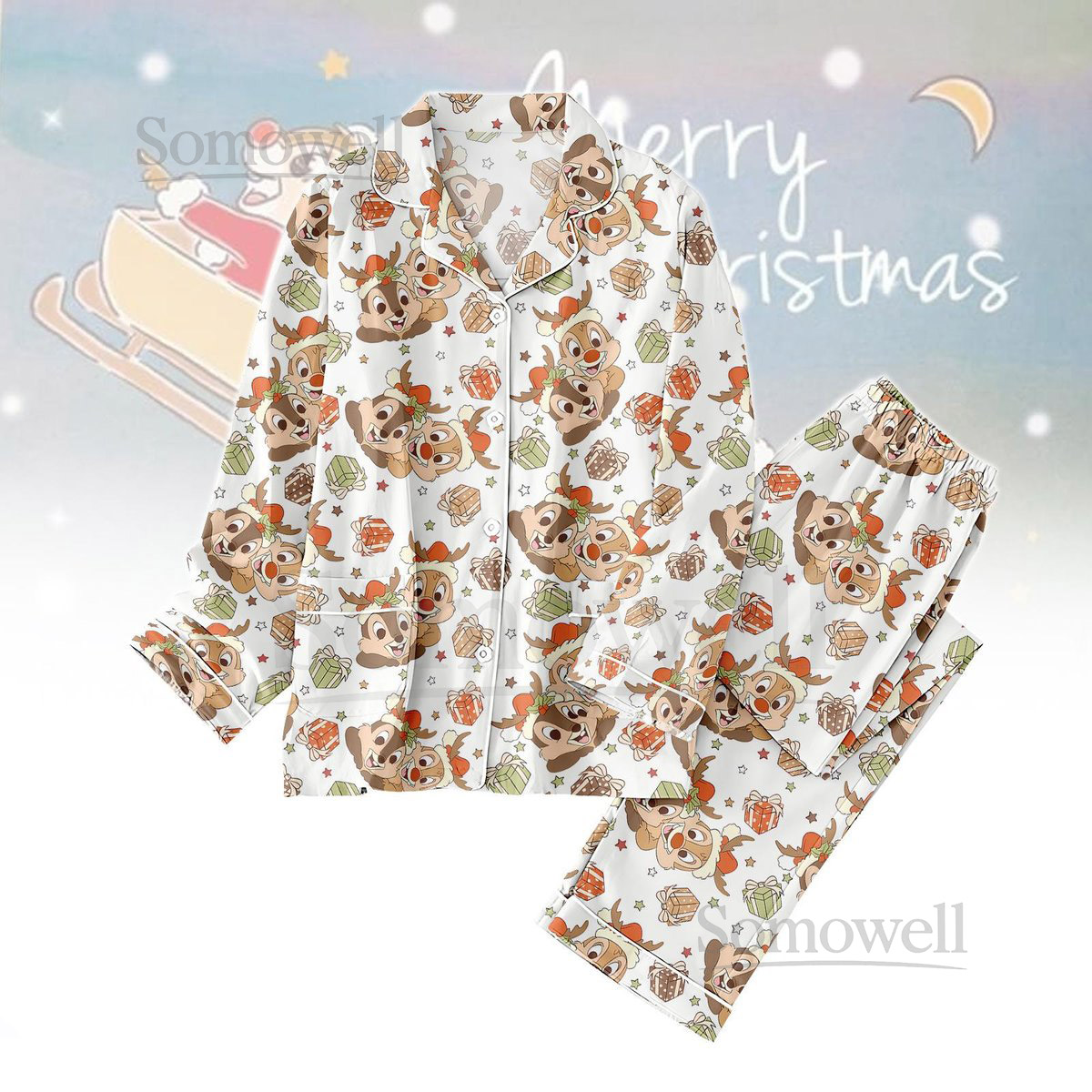 Chip And Dale Christmas Pajamas Set Double Trouble Holiday Pajamas Disney Couple Women Pajamas Reindeer Xmas Sleepwear Xmas Gift_5