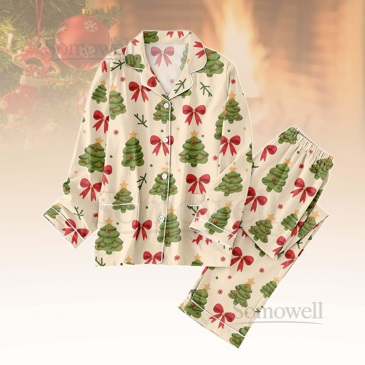 Christmas Tree Bows Pajamas Set Merry Christmas Holiday Pajamas Cute Xmas Loungewear Pine Tree Family Pajamas Xmas Gifts Ideas_9