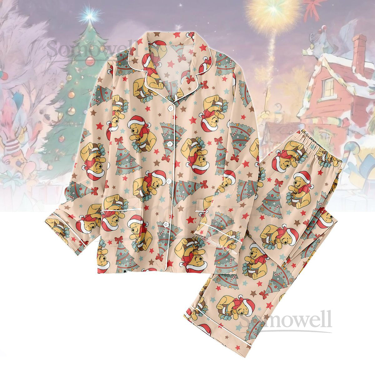 Pooh Bear Christmas Tree Pajamas Set Winnie The Pooh Holiday Pajamas Disney Women Pajamas Santa Pooh Xmas Pajamas Xmas Cartoon Gift_51