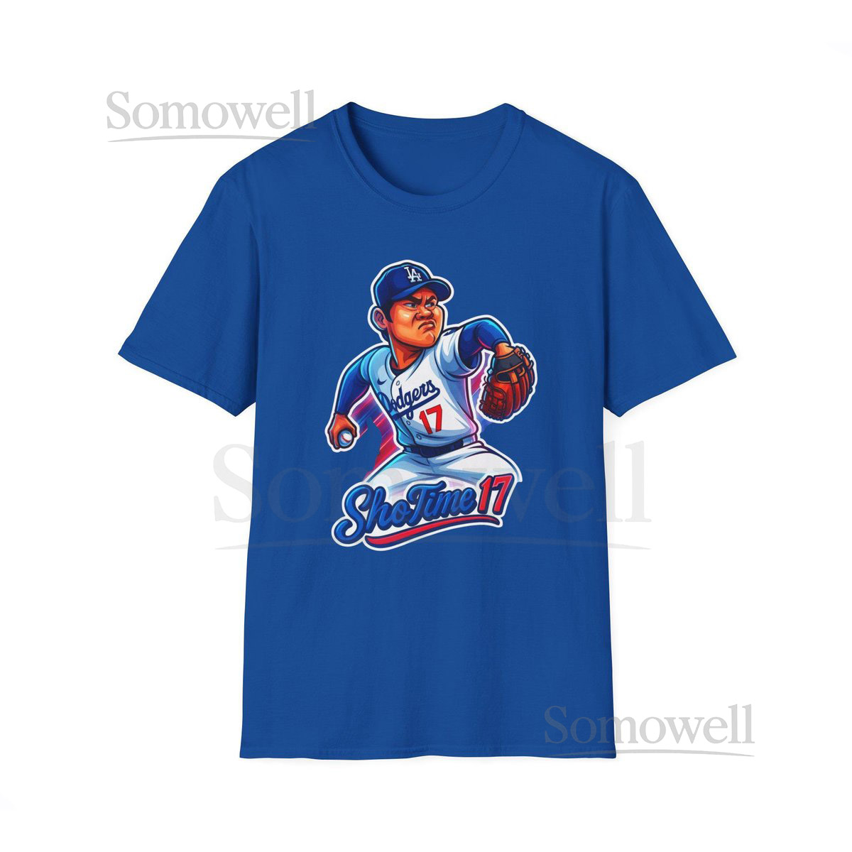 Shohei Ohtani La Dodgers Cartoon Caricature Unisex Softstyle T-Shirt Baseball Fan Gift Sports Apparel MLB Fan Shirt Graphic Tee Funny_780
