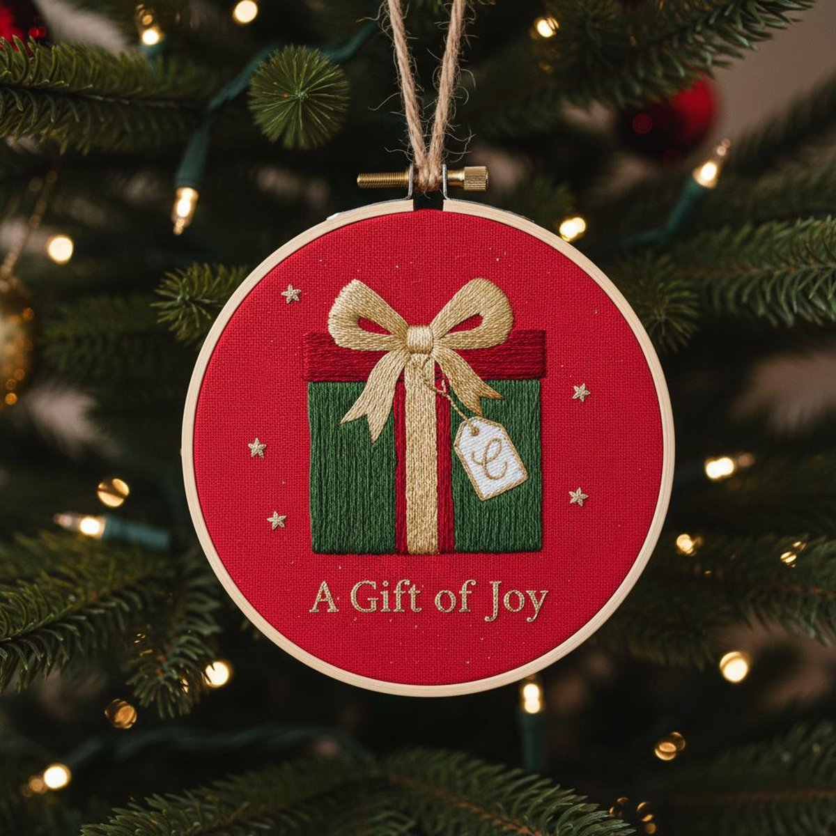 Personalized Gift Box with Letter Name Christmas Ornament Hand Embroidered Ornament Custom Initial Ornament Handmade Holiday Tree Decor