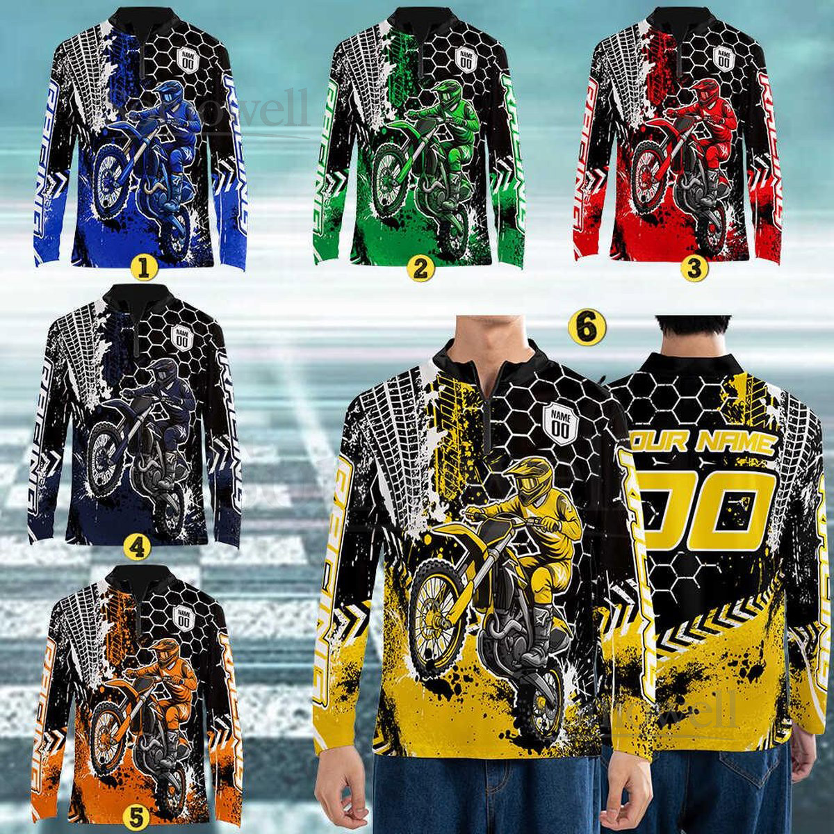 Personalized Motocross Zip Jersey Custom Dirt Bike Racing Shirt Long Sleeve Zip Jersey with Name Number Biker Gear for Riders Team_323