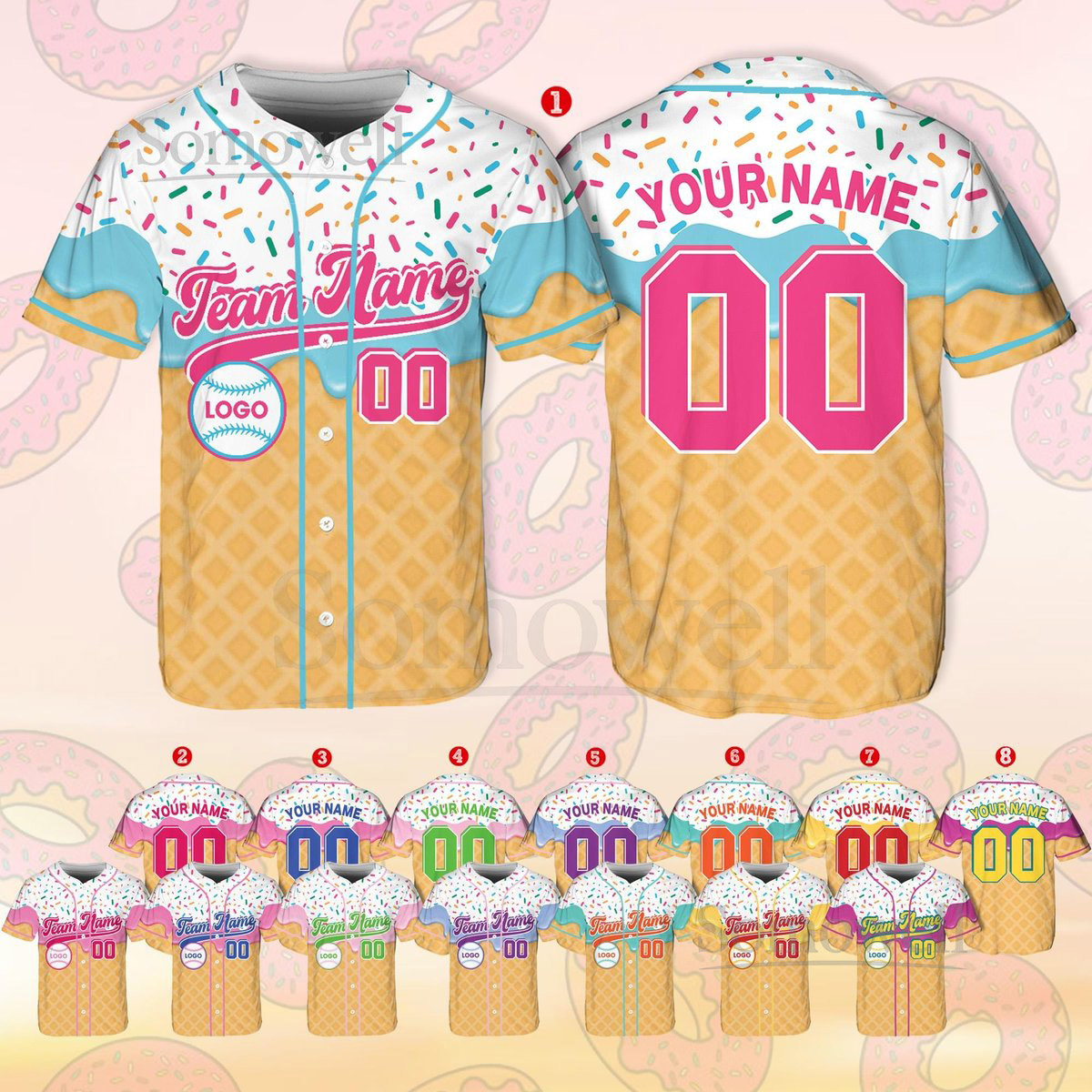 Personalized Ice Cream Baseball Jersey Custom Name Number Logo Shirt Baseball Mama Jersey Ice Cream Baseball Jersey Sport Jersey_186