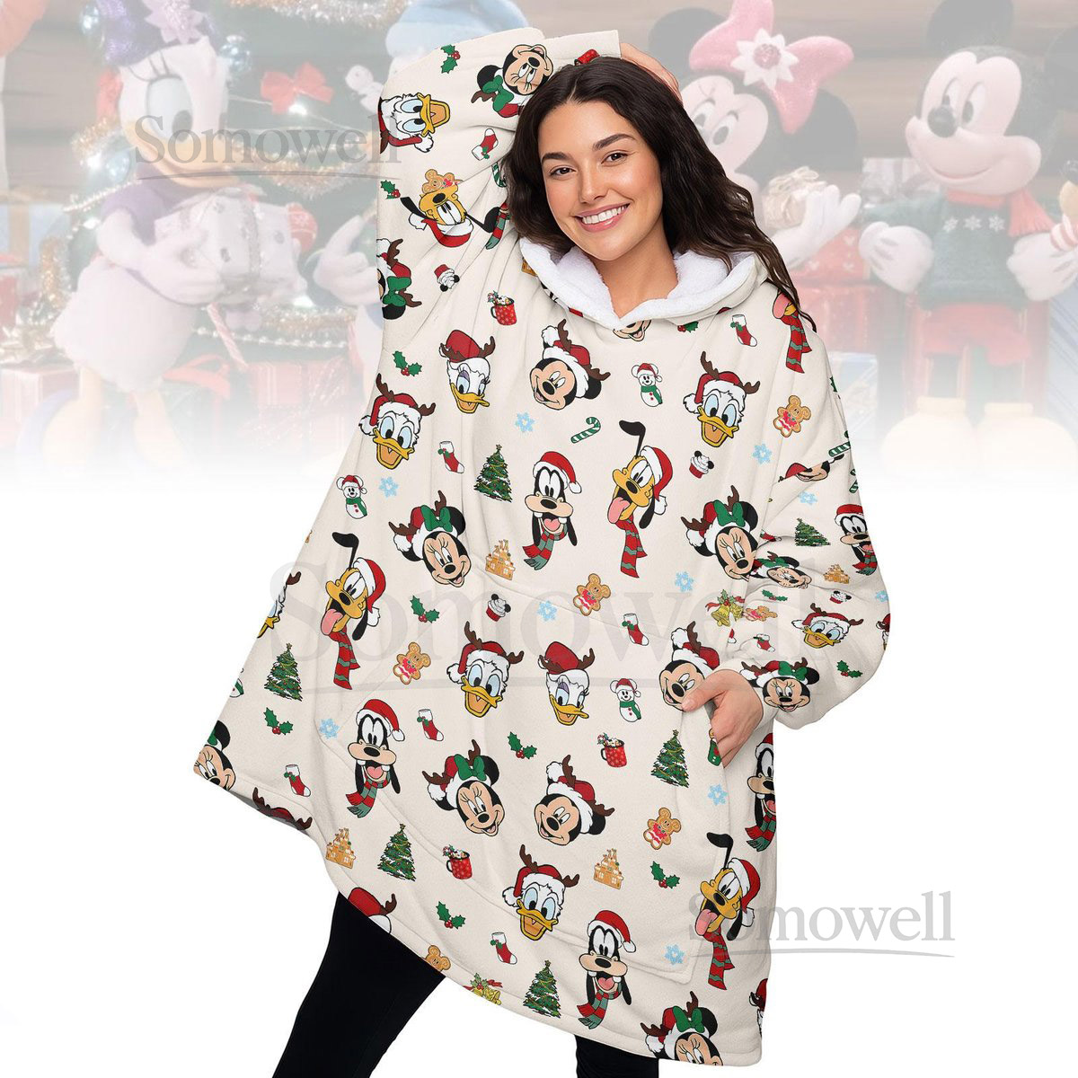 Mickey Minnie Donald Hoodie Blanket Disney Character Christmas Wearable Blanket Cozy Oversized Sweatshirt Cute Holiday Gift_56