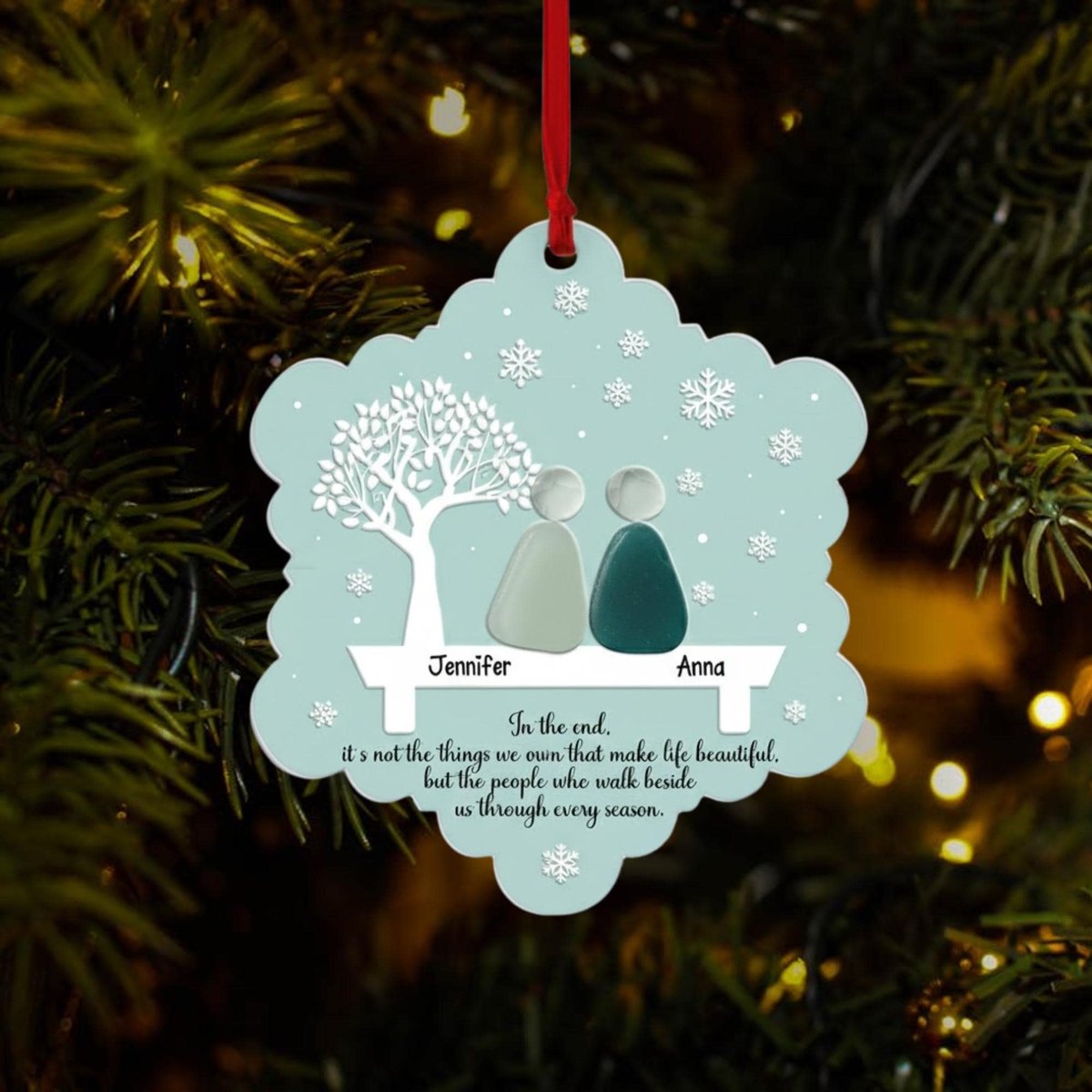 Personalized Friendship Sea Glass Acrylic Ornament Best Friend Christmas Gift Snowflake Sea Glass Friendship OrnamentFriend Christmas Gift