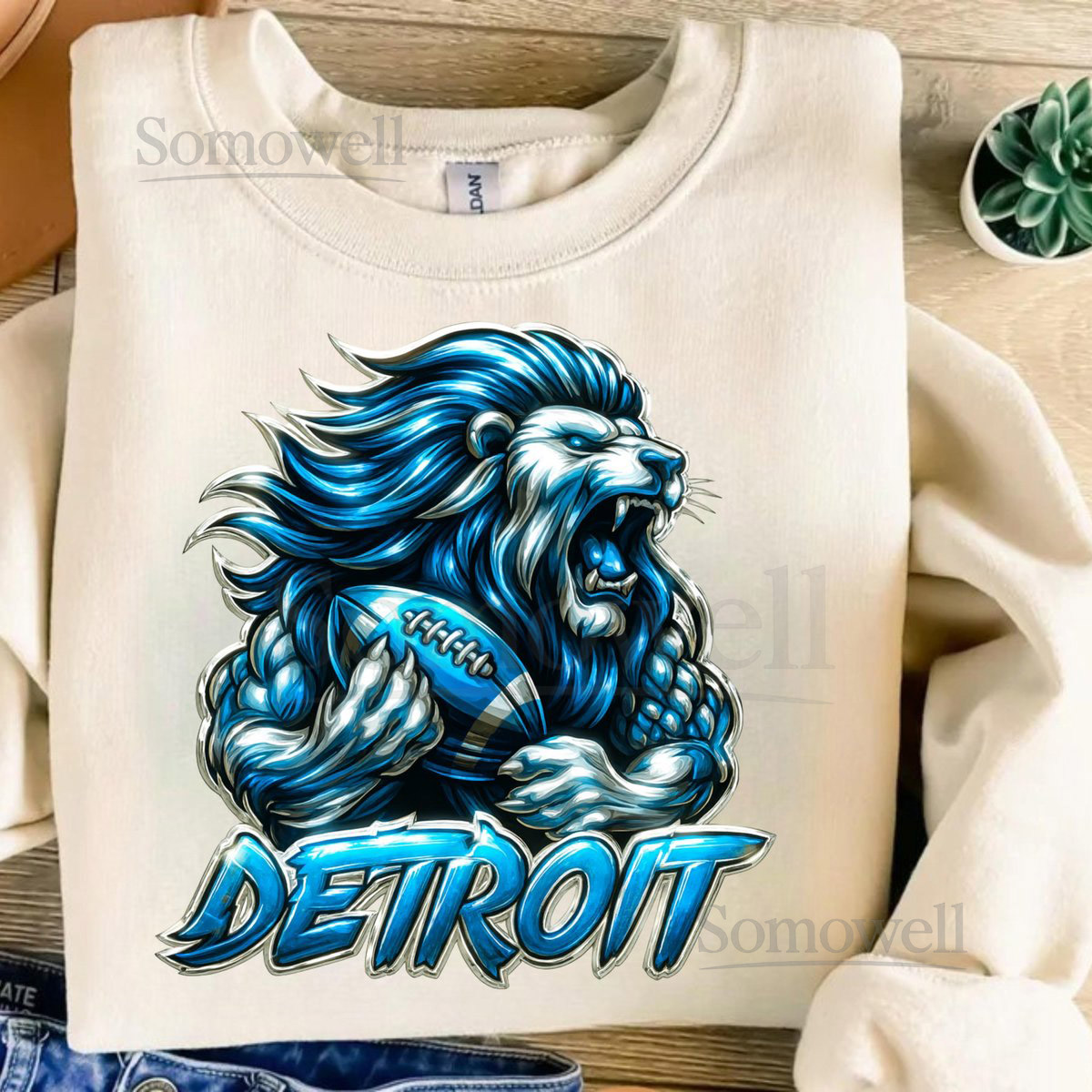 Detroit Lion Football T-Shirt PNG Blue Lion Design Digital Download_179