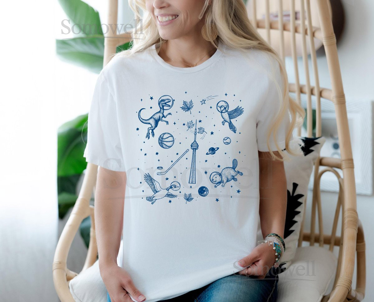 Toronto in Space T-Shirt Raptor Blue Jay CN Tower Beaver Goose Astronaut Tee Funny Canadian Gift Toronto Sports Vintage Style Shirt_351