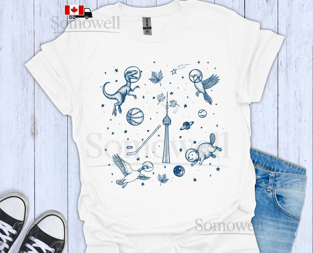 Toronto in Space T-Shirt Raptor Blue Jay CN Tower Beaver Goose Astronaut Tee Funny Canadian Gift Toronto Sports Vintage Style Shirt_934