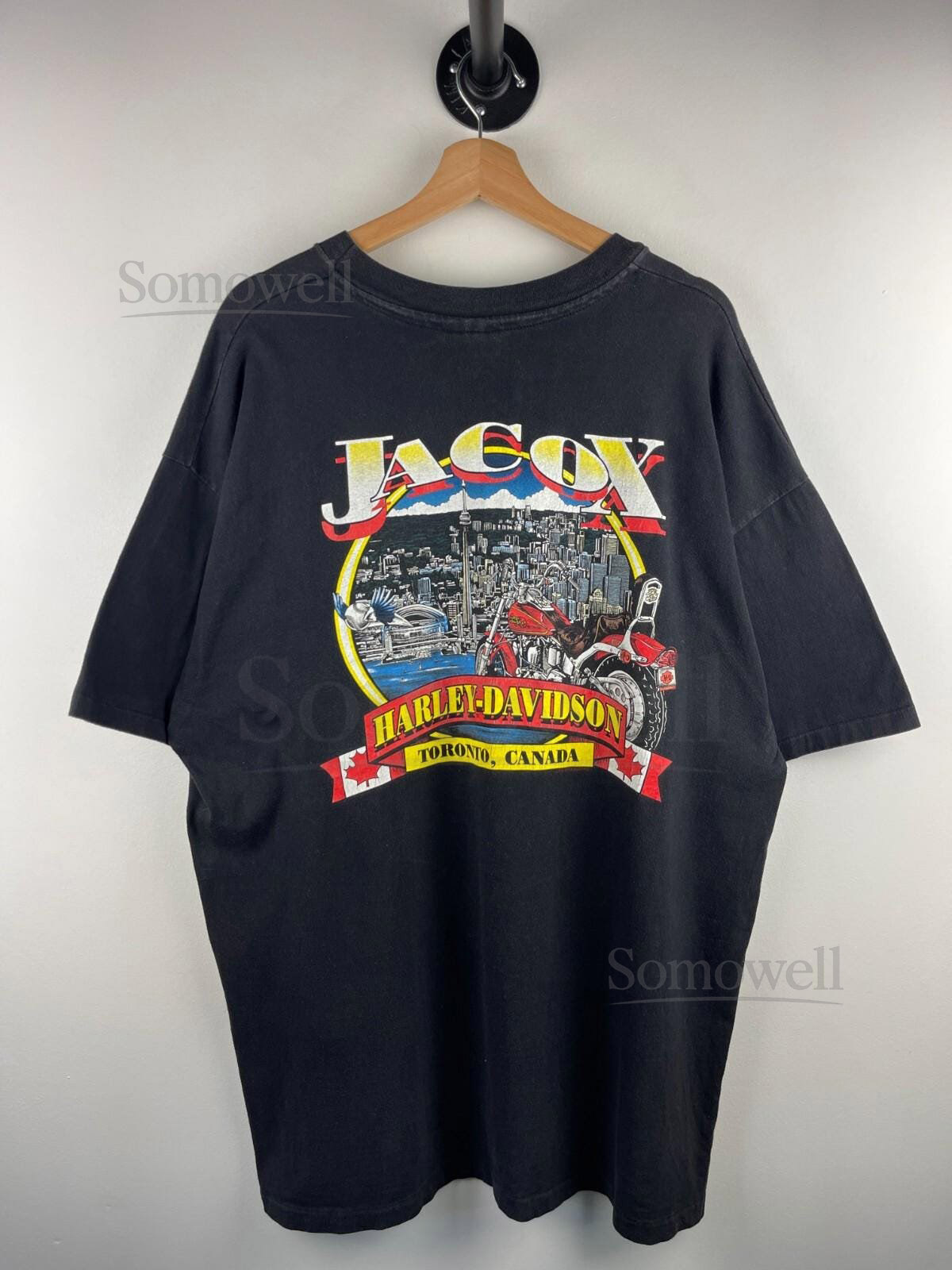 Vintage 90s Harley Davidson Toronto Blue Jays Canada Black Tee Size 2XL_1024