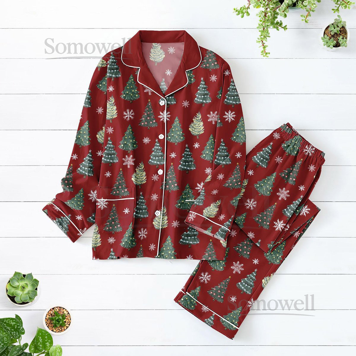 Christmas Tree Pajamas Set Snowflake Christmas Pajamas Xmas Pine Tree Holiday Pajamas Women Pajamas Red Xmas Loungewear Xmas Gifts_13
