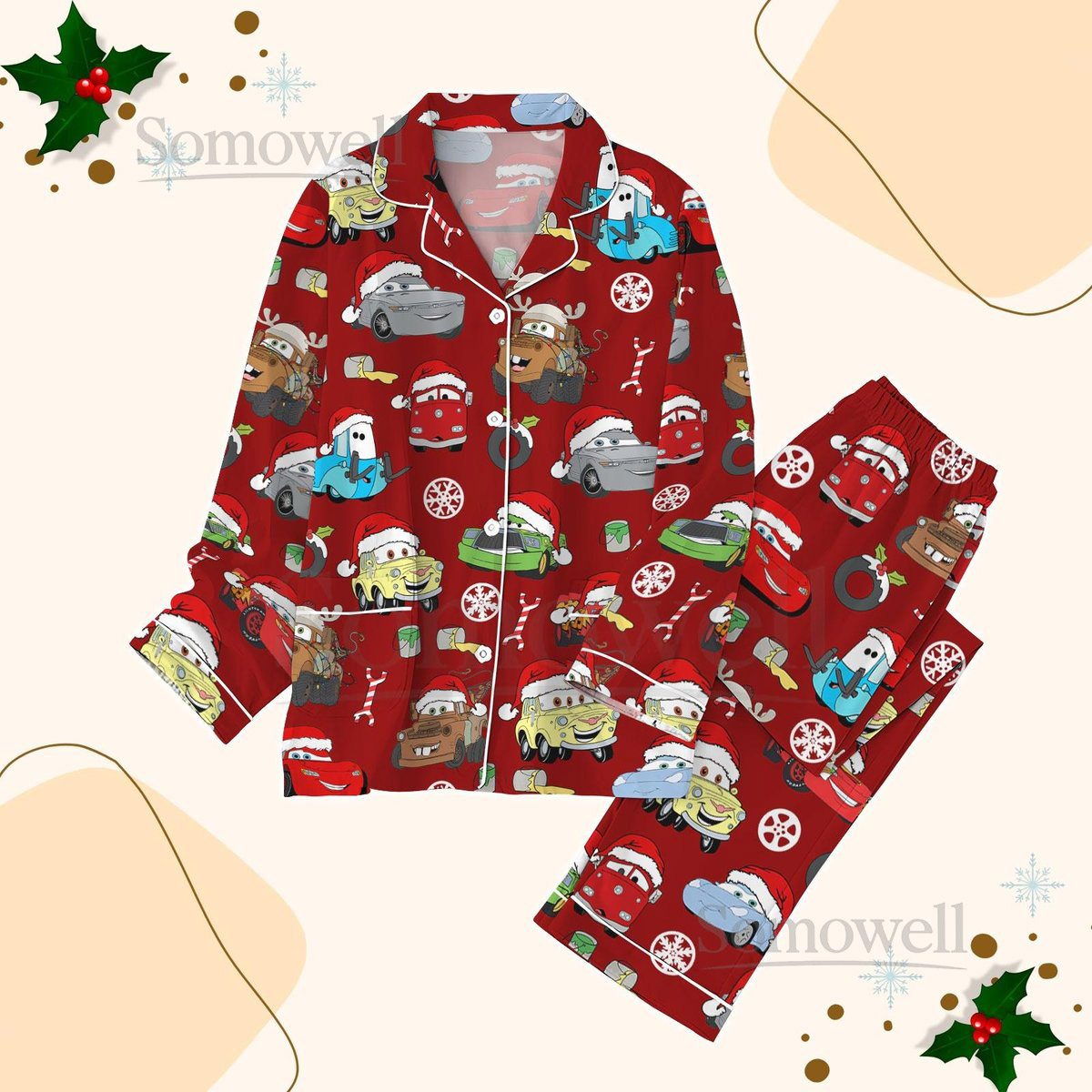 Cars Christmas Pajamas Set Lightning McQueen Holiday Pajamas Tow Matter Sally Set Of Pajamas Racing Cars Pjs Disney Xmas Party Gift_4