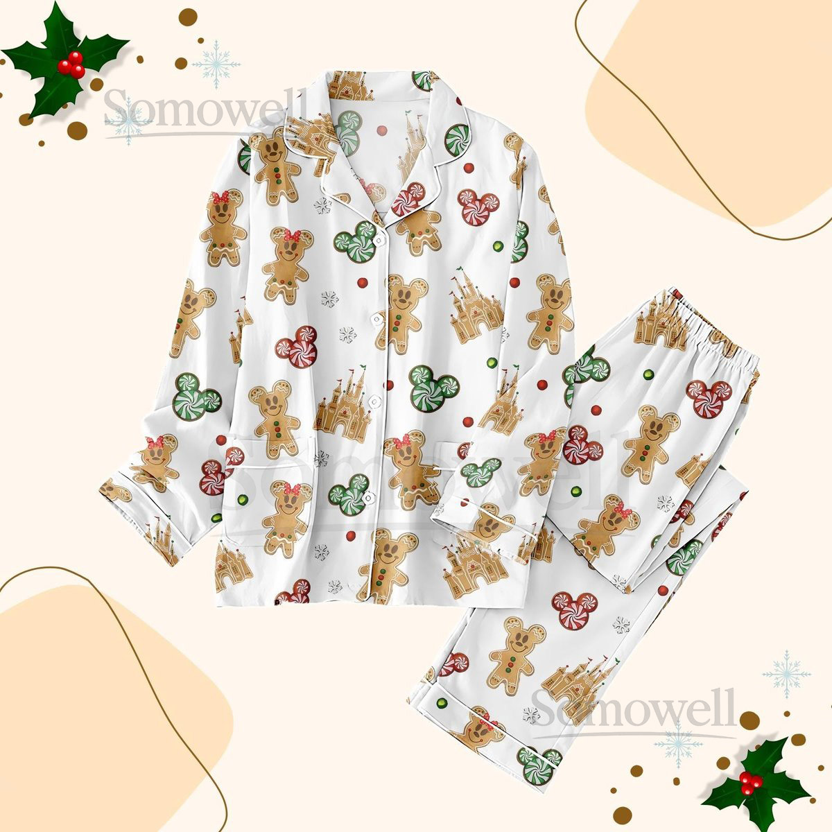 Christmas Mickey Gingerbread Matching Pajamas Set Merry Christmas Pajamas Disney Loungewear Sleepwear Candies Xmas Pajamas Family_7