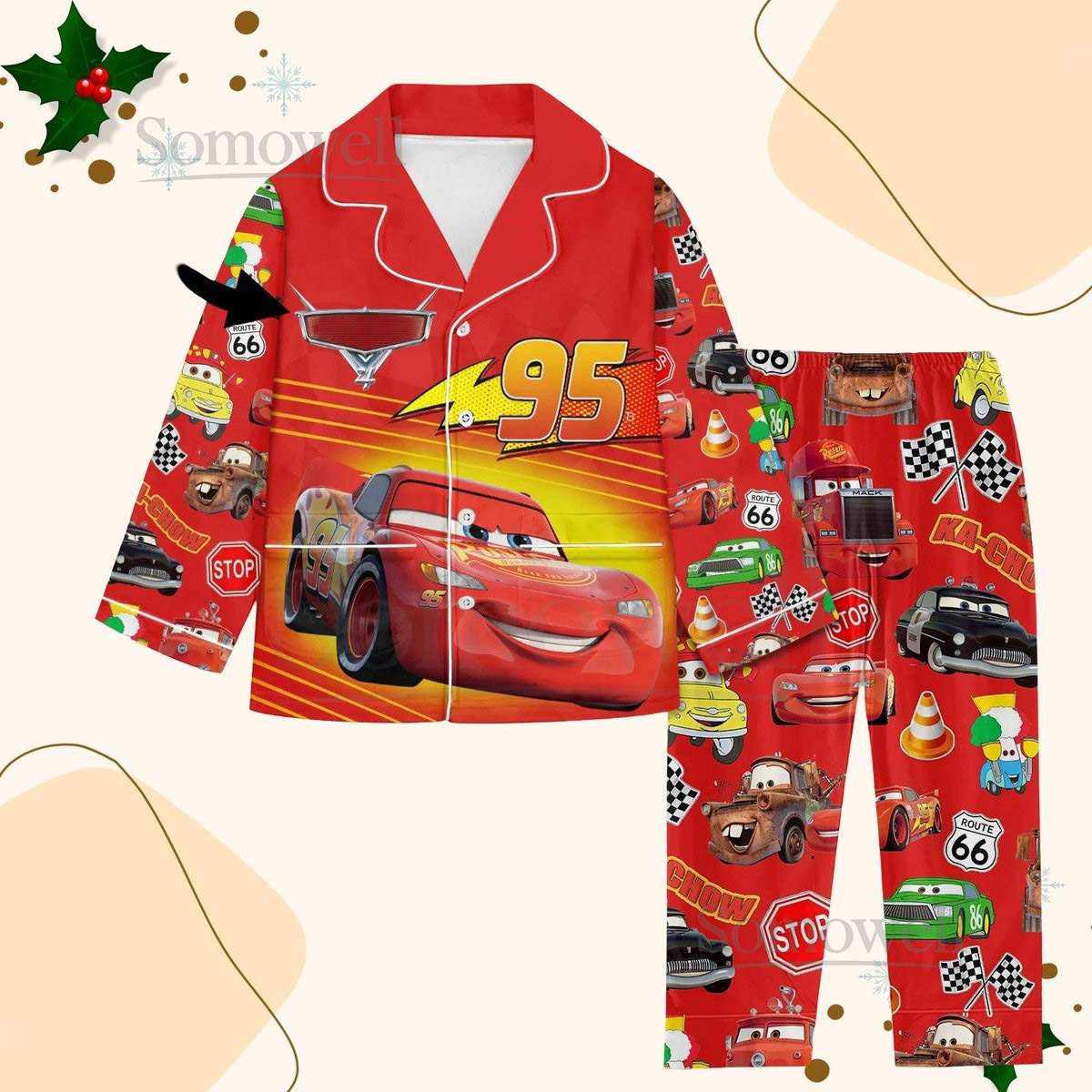 Custom Lightning McQueen Christmas Pajamas Set Race 95 Portrait Sleepwear Disney Pixar Cars Kids Outfit Disneyland Trip Family Gifts_16
