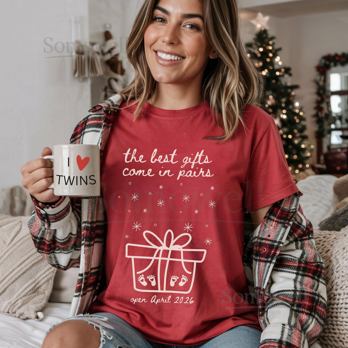 Custom Christmas Twin Pregnancy Announcement ComfortColors Twin Mom Shirt Maternity Clothes Twin Reveal Mother of Twins Baby Shower Gift_101