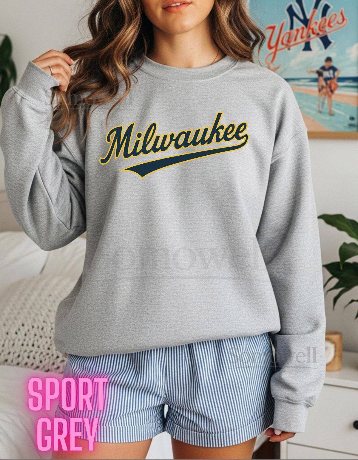 Milwaukee Baseball Sweatshirt 100 Cotton Retro Script Tee Unisex S-3XL_687