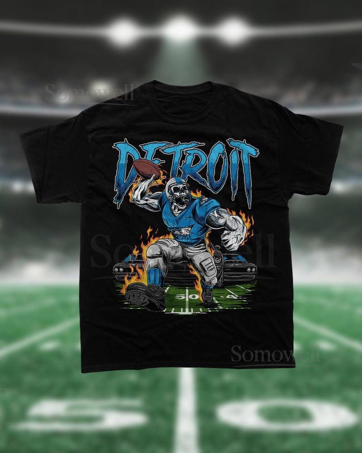 Detroit Football Skeleton Graphic Tee Vintage NFL Shirt_143