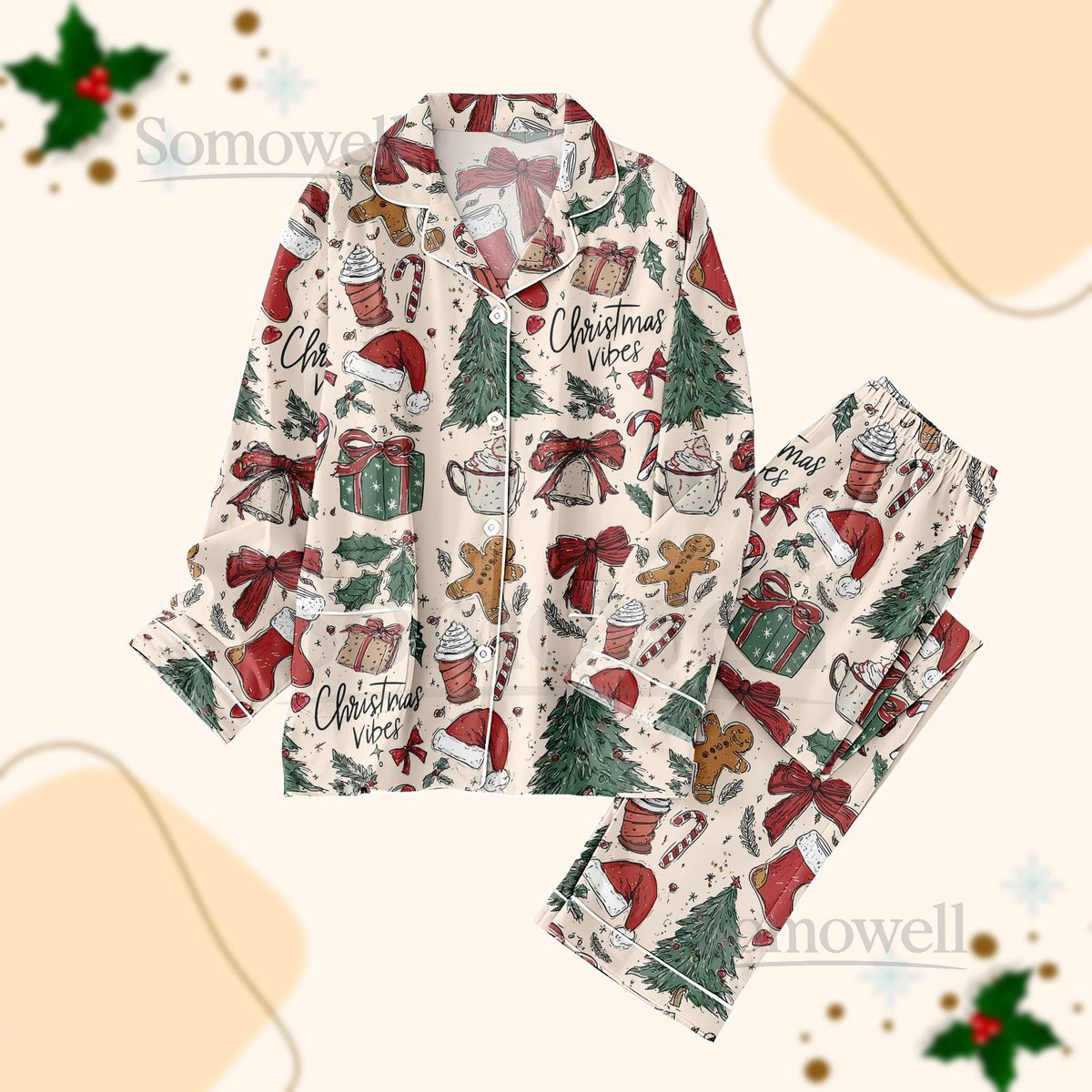 Christmas Vibe Pajamas Set Xmas Pajamas Tis the Season Shirt Christmas Tree Shirt Santa Holiday Shirt Family Pajamas Festive Gift_14