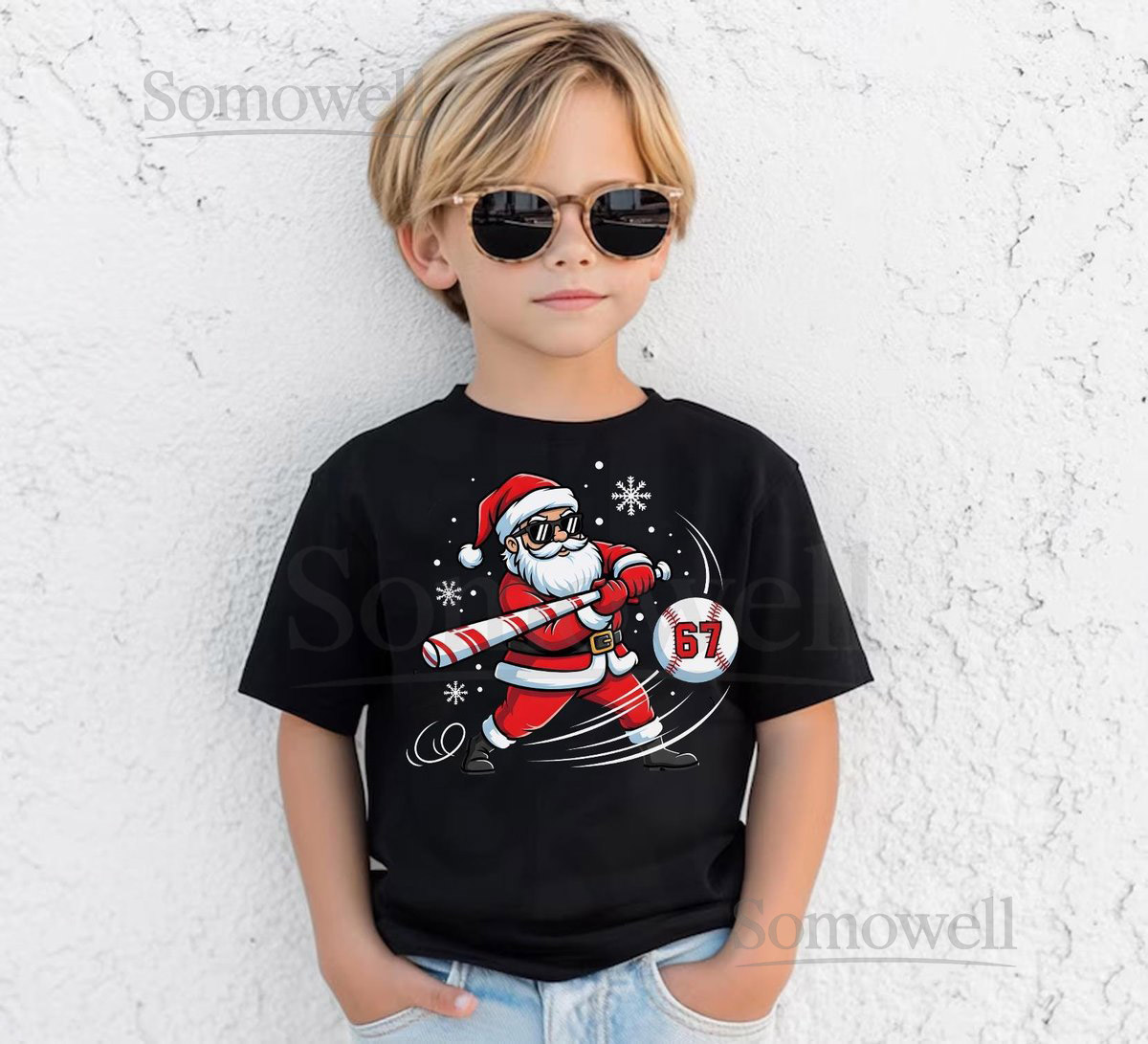 Funny Baseball Santa 67 Shirt Boys Christmas Pajamas T-Shirt Santa Sports Xmas Tee Holiday Baseball Player Shirt for Kids Men_412