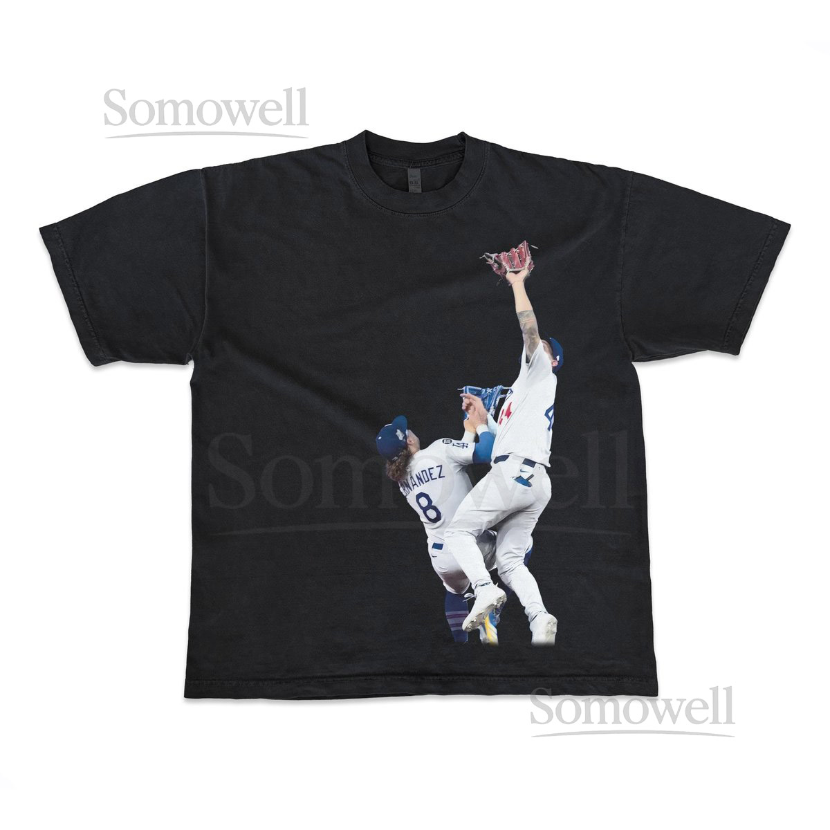 Dodgers Game 7 Andy Page Kike Hernandez Outfield Catch Baseball Vintage Look Oversized Boxy T Shirt Bootleg Washed World Series 2025_120