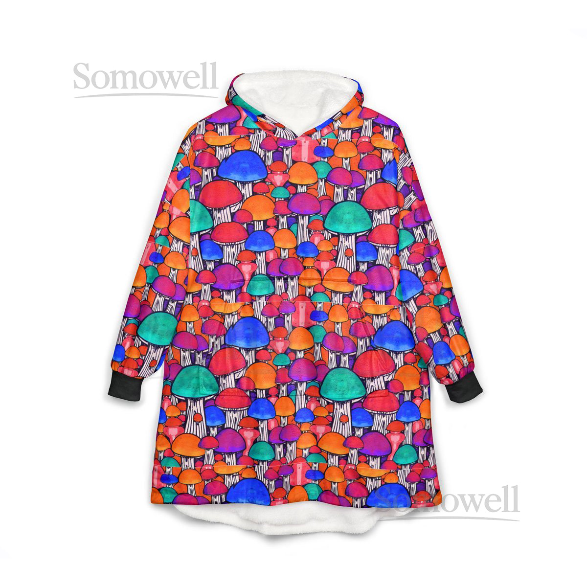 Vibrant Cozy Mushroom Hoodie Blanket Cozy Gift for Nature Lovers Relaxation Home Decor Camping Parties_101