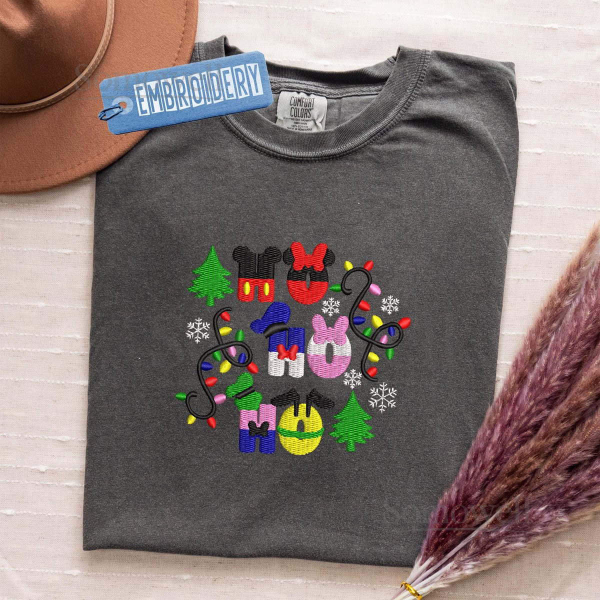 Comfort Colors Embroidered Shirt Ho Ho Ho Christmas Shirt Mickey and Friends Shirt Disney Trip Shirt Disney Family Gift Shirt Xmas Gift_20