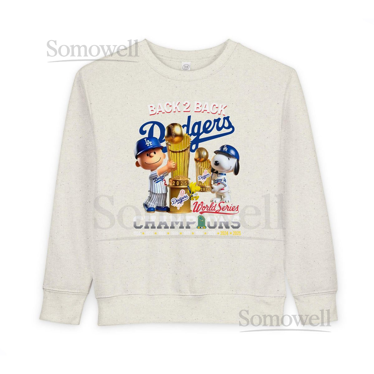 Snoopy Dodgers Toddler Sweatshirt Kids Baseball Fan Apparel Back-to-Back Champions Gift LA Team Shirt Peanuts Cartoon Clothing_787