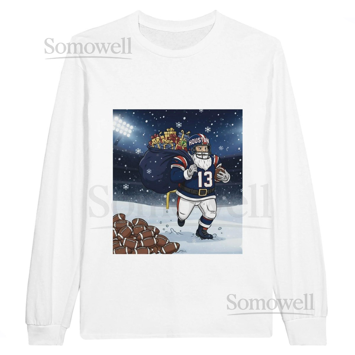Houston Santa's Favorite Christmas City Football T-Shirt - Unisex Long Sleeve Gift fo_290